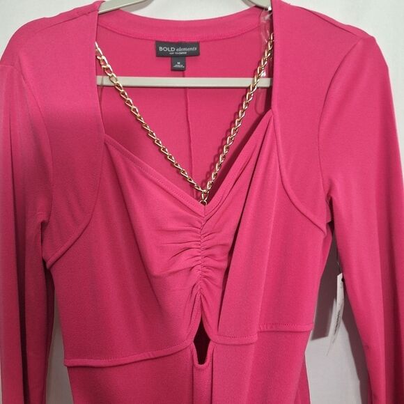Bold Elements Womens Cut To Curve Blouse Barbie Pink Glam Rock Party Medium - Picture 3 of 10